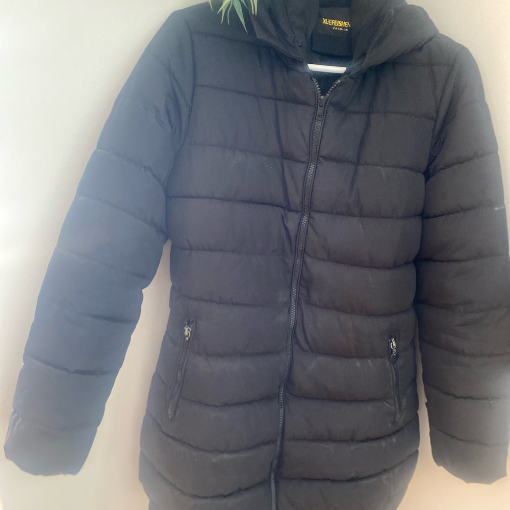 Black Quilted Hooded Puffer Jacket